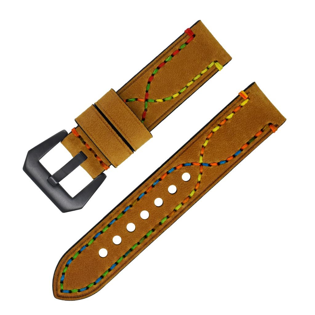 Handmade Color Thread First Layer Crazy Horse Leather Universal Watch Strap Adaptation 18 20 22 24 26mm