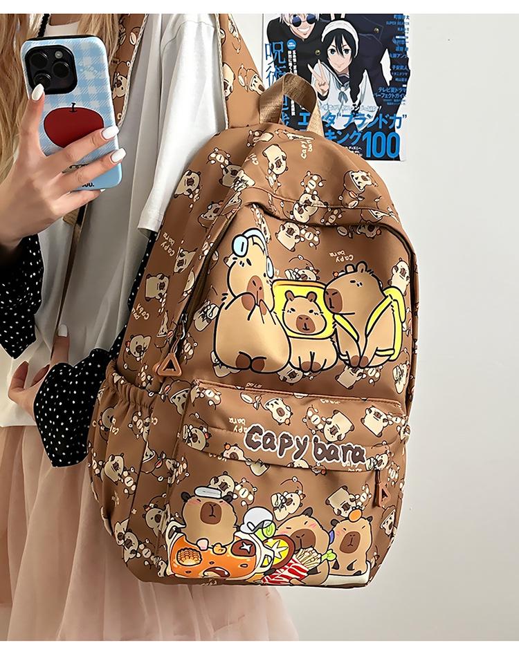 2025 Trendy Capybara Print Backpack: Cute, Fashionable, Versatile Double Shoulder Bag with Large Capacity for Students