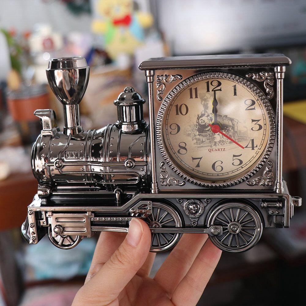 Plastic Table Clock Cartoon Desktop Clock Desk Sculpture Train Alarm Clock  Home