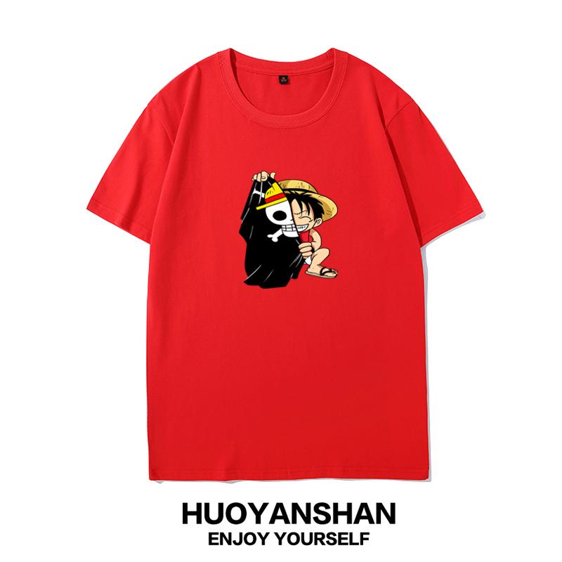 ONE PIECE Luffy Tshirt Mens and Womens Animation Periphery Pure Cotton Couple Summer Wear King of Voyages Luffy Short Sleeve