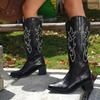 Fashion Mid-calf Western Women Boots Autumn Winter Fashion Chunky Heeled Embroidery Cowboy Boots Vintage Style Cowgirl High Heels Botas