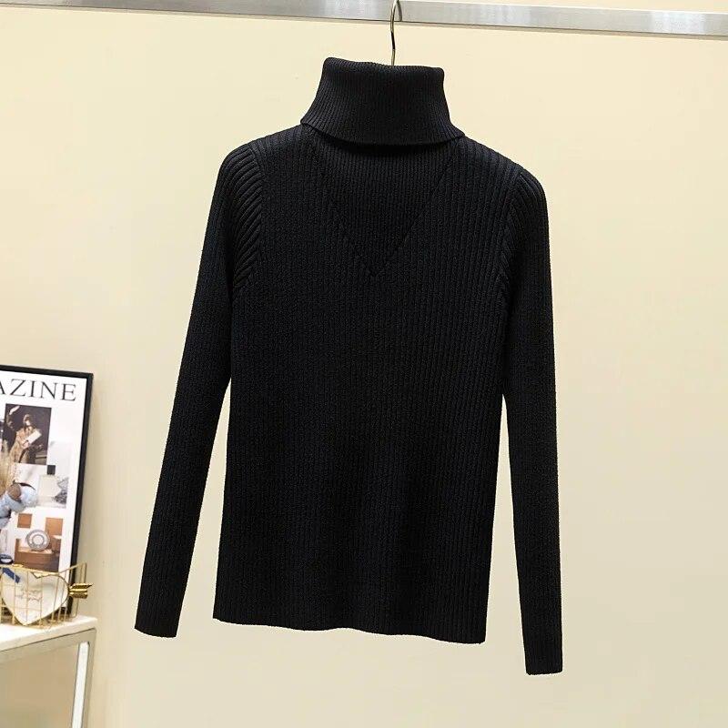 Autunno spesso dolcevita maglione morbido moda casual lavorato a maglia manica lunga fondo pullover donna maglione vintage top elegante 28748