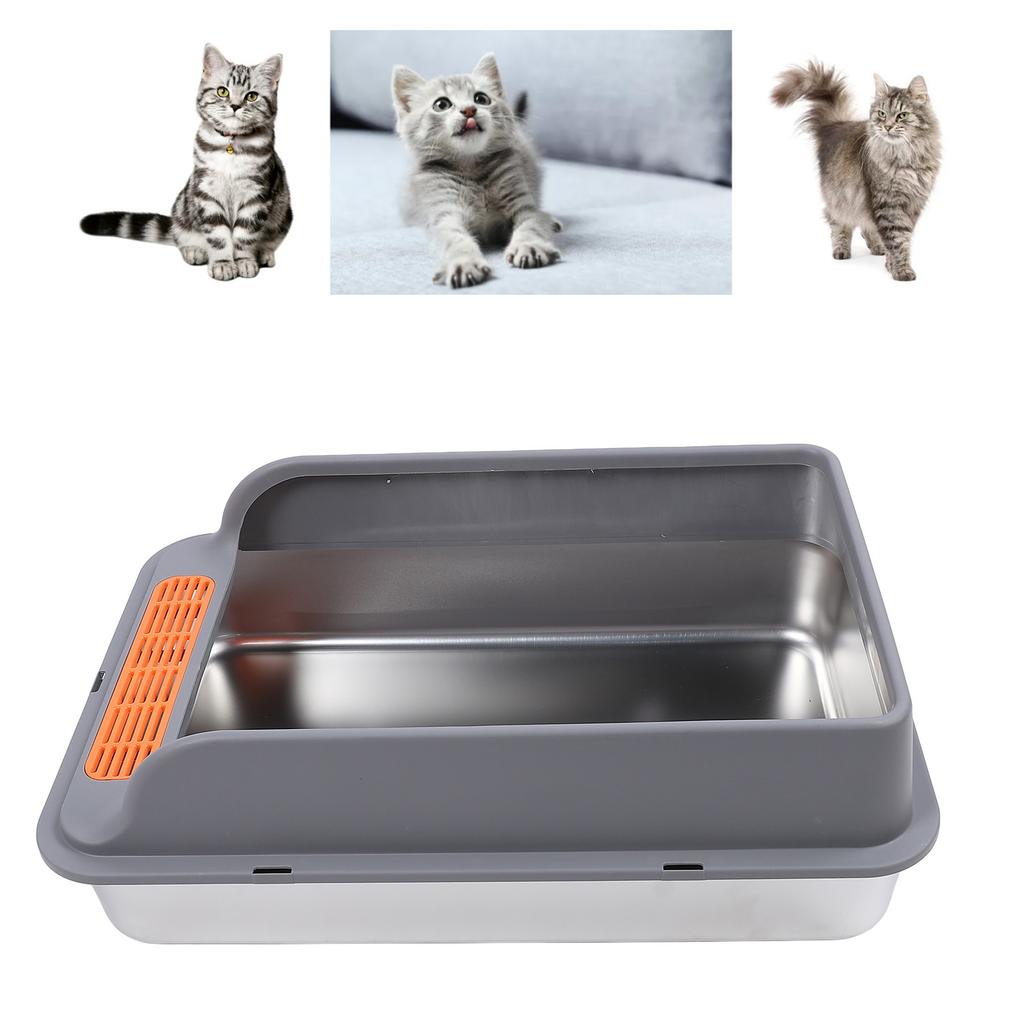 Cat Litter Box Stainless Steel Large Capacity Top Entry Anti Splashing Metal Litter Pan with Leakproof Mat for Pet