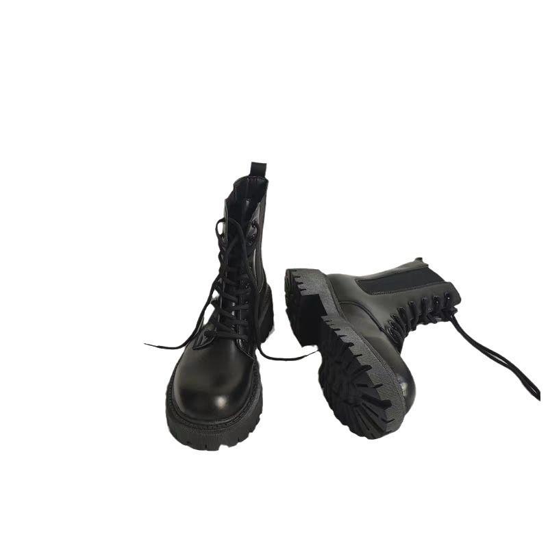 Women's shoes autumn and winter cotton shoes medium top new Martin boots velvet versatile round head medium tube boots women's platform single shoes