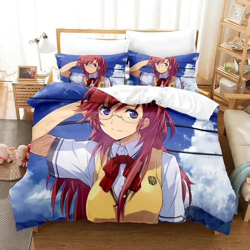 New Kawaii Waiting In The Summer Bedding Set Cartoon Anime Three-Piece Set Adult Kid Bedroom Duvet Cover Sets Twin Bedding Set