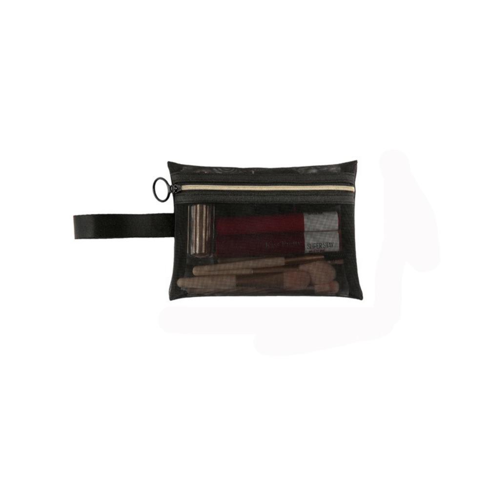 

Durable Mesh Cosmetic Bag Black Translucent Lipstick Key Storage Pouch Portable Zipper Travel Toiletry Bag