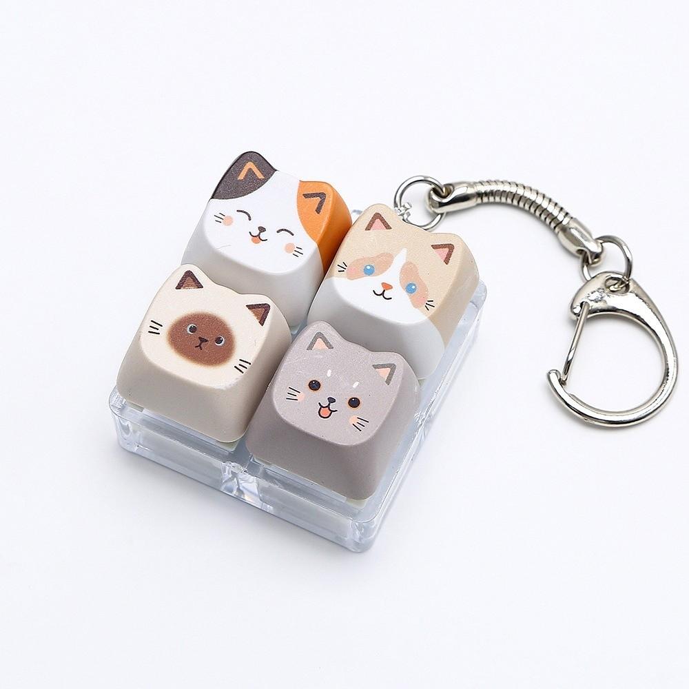 Mechanical Fidget Keychain Finger Button Calming Keychain Cat Keyboard Fidget Toy Children Adults