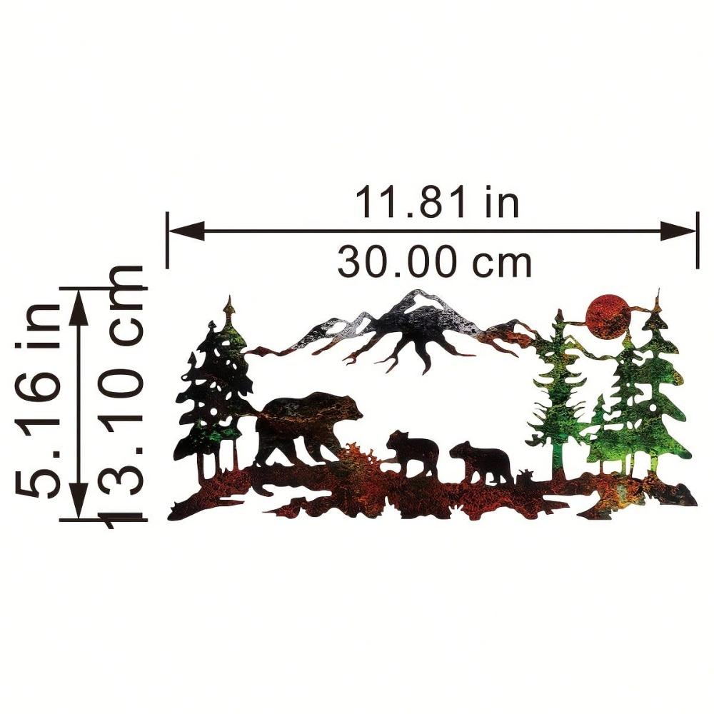 1pc Laser Cut Metal Bear Forest Wall Art, UV Print, Home Decor, Indoor Outdoor Iron Sculpture