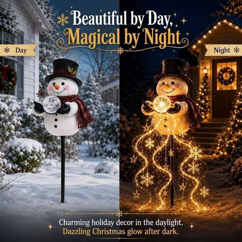 Solar Powered Snowman Magic Fountain Garden Light Christmas Garden Stake Light Christmas Decor