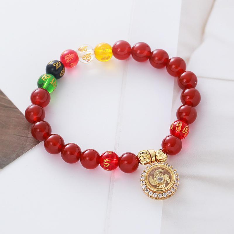 Natural Green Quartz Bead Bracelet for Women Retro Gold Plated Flower Pendant