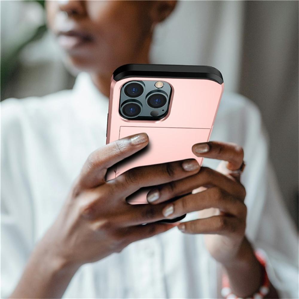 AMORUS For iPhone 14 Pro Case with Sliding Card Holder PC TPU Phone Back Cover