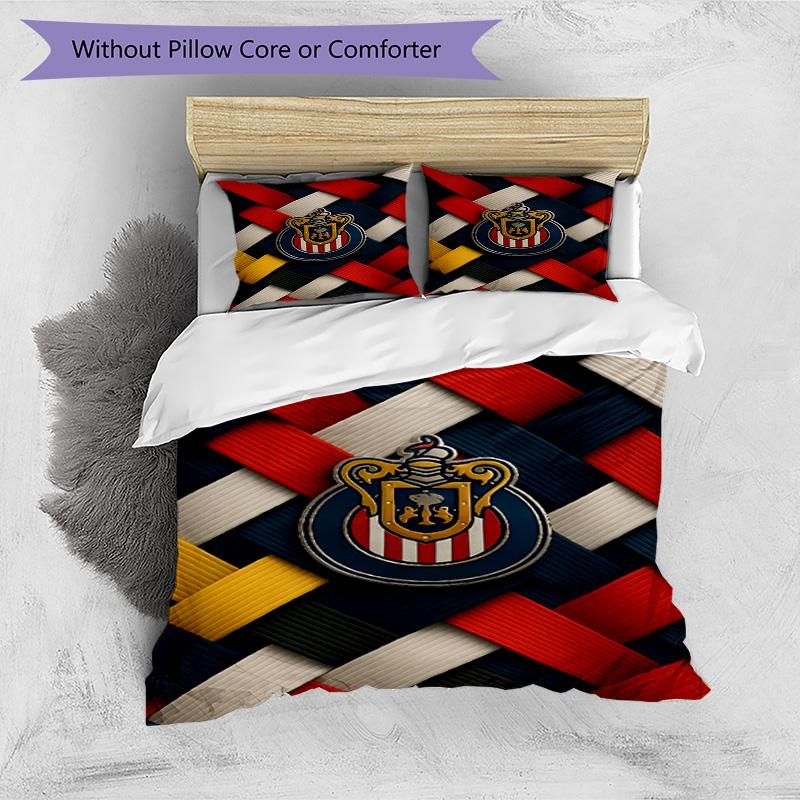 3pcs Duvet Cover Set (1*Duvet Cover + 2*Pillowcase, Without Core), Club Deportivo Guadalajara Print Bedding Set, Bedroom Decor, All‑Season, Birthday G