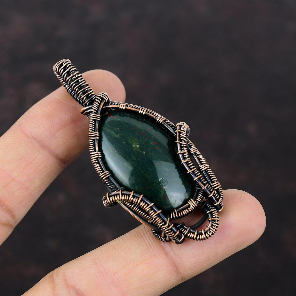 Bloodstone Pendant Copper Wire Wrapped Pendant Handmade Elegant Pendant Wire Wrapped Jewelry For Gift Dainty Gemstone Pendant Copper Jewelry