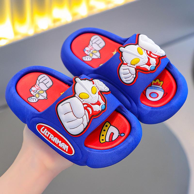 

Ultraman summer children s slippers for boys, non-slip, for boys and girls, home use, baby cartoon soft-soled indoor closed-toe sandals 28-29Inner Length17.5cm темно-синий