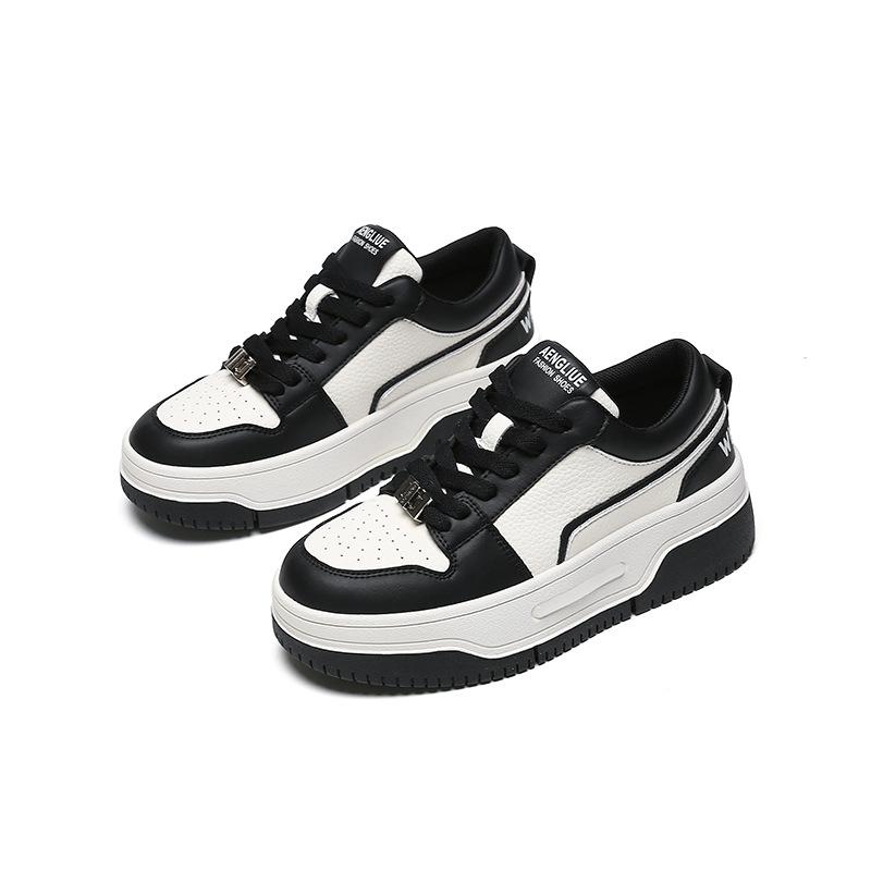 Brand OEM, Leather Women's Shoes Panda Black and White Board Shoes, Trendy Soft-soled Casual Skateboard Shoes, Retro Dirty Shoes