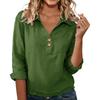 Women's Shirt Seven-Sleeve Lapel Cotton Linen Top Solided Color Casual Breathable Lapel Shirt