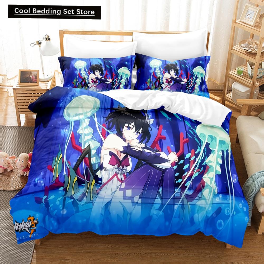 3D Anime Honkai Impact 3rd Bedding Set Printed Decorative 2_3pcs Duvet Cover Set Bedclothes Quilt Cover Home For Home Textiles