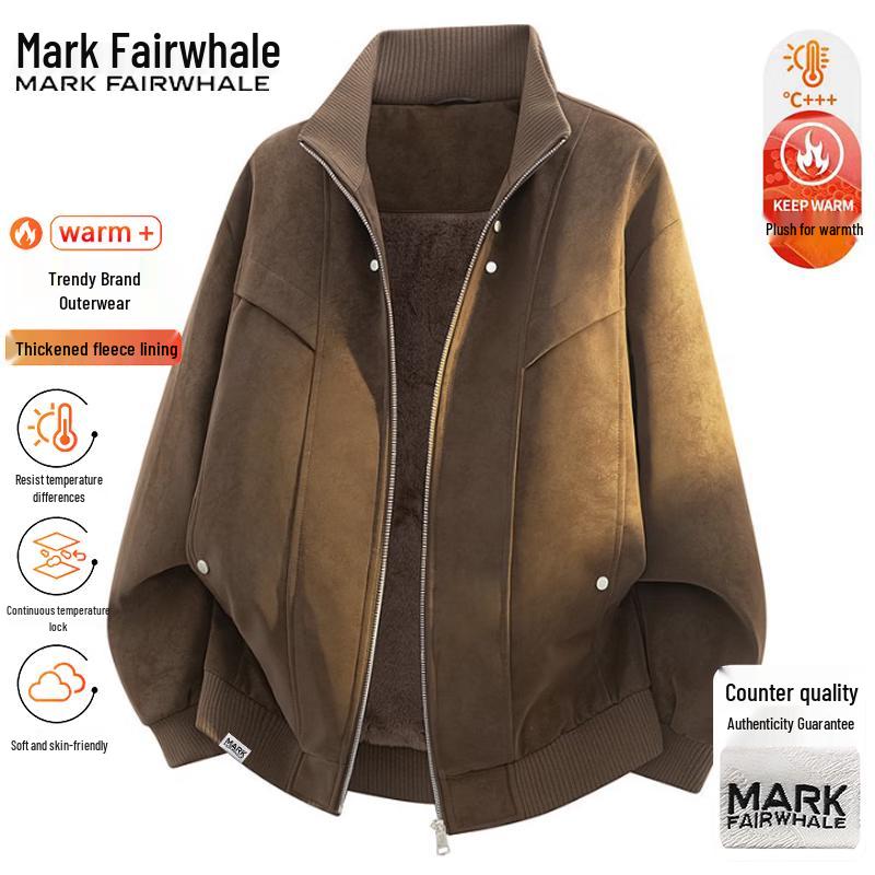 MARK FAIRWHALE Men's Vintage Faux Leather Warm Fleece Jacket