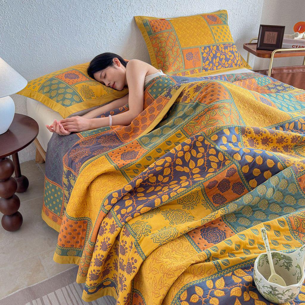 All-Cotton Yarn-Dyed Jacquard Gauze Blanket - Soft, Skin-Friendly Four-Season Bedspread