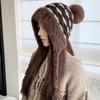Retro striped fleece ear protector wool hat women's winter thickened plush Lei Feng hat outdoor cold-proof lace-up knitted hat tide