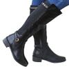 Damenstiefel aus Leder mit klobigem Absatz, lange Stiefeletten, kniehohe Stiefel für Damen, Winterschuhe, Schlabberstiefel für Damen, breite Wade
