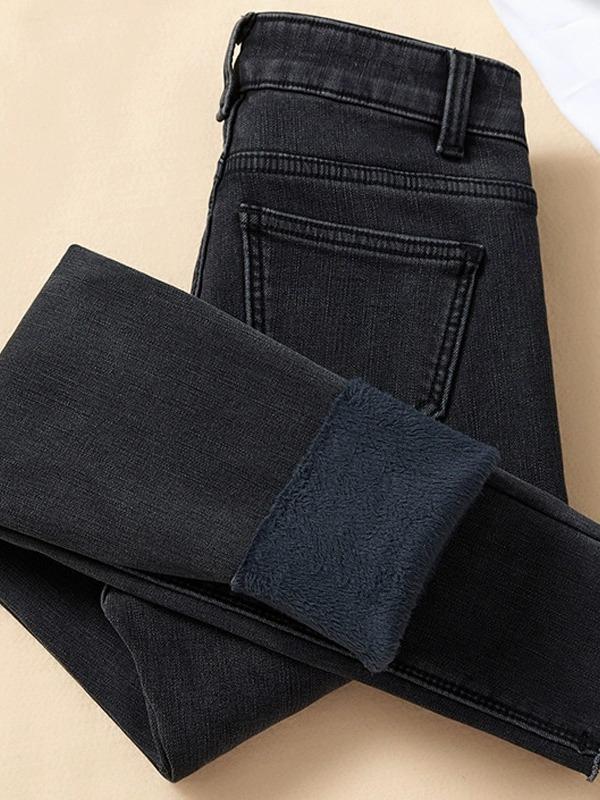 Women's Slim-Fit High-Waisted Grey Denim Jeans with Stretch, Spring/Autumn 2026 Collection, Body-Shaping Pencil Pants