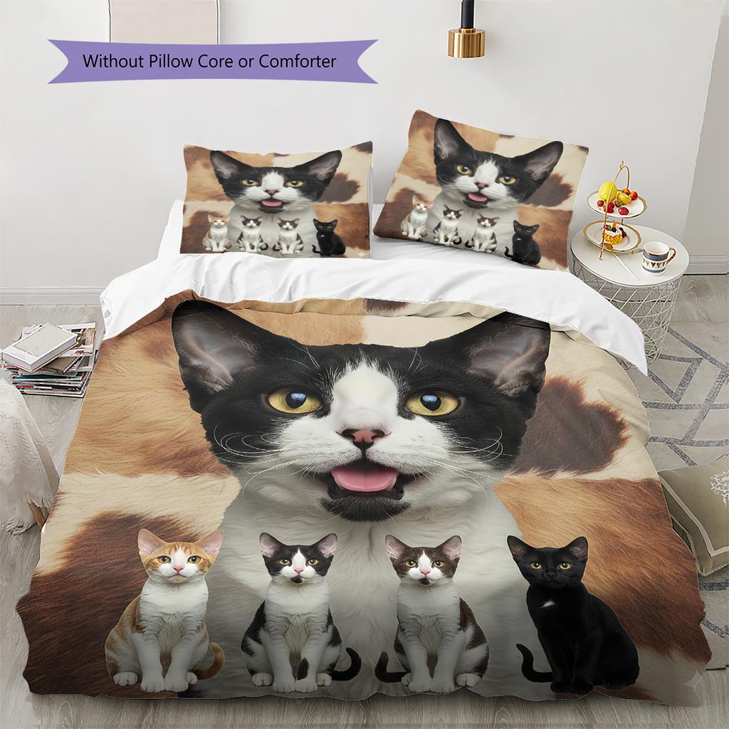 Cute Cat 3D Pattern Bedding Quilt Set Quilt Cover Pillowcase Home Decoration Gift (1 * duvet cover + 2 * pillowcase, without core)