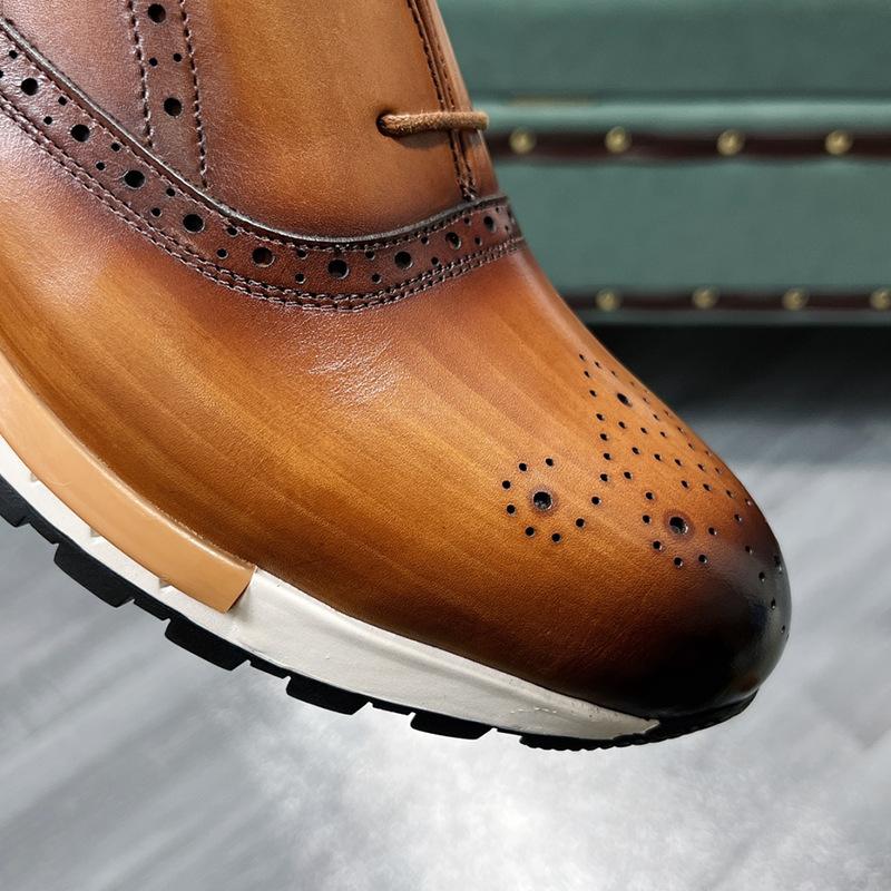 Fashion Spring Casual Shoes Men's Genuine Leather Anti-skid Sports Shoes Outdoor Walking Shoes Classic Pointed Breathable Leather Shoes