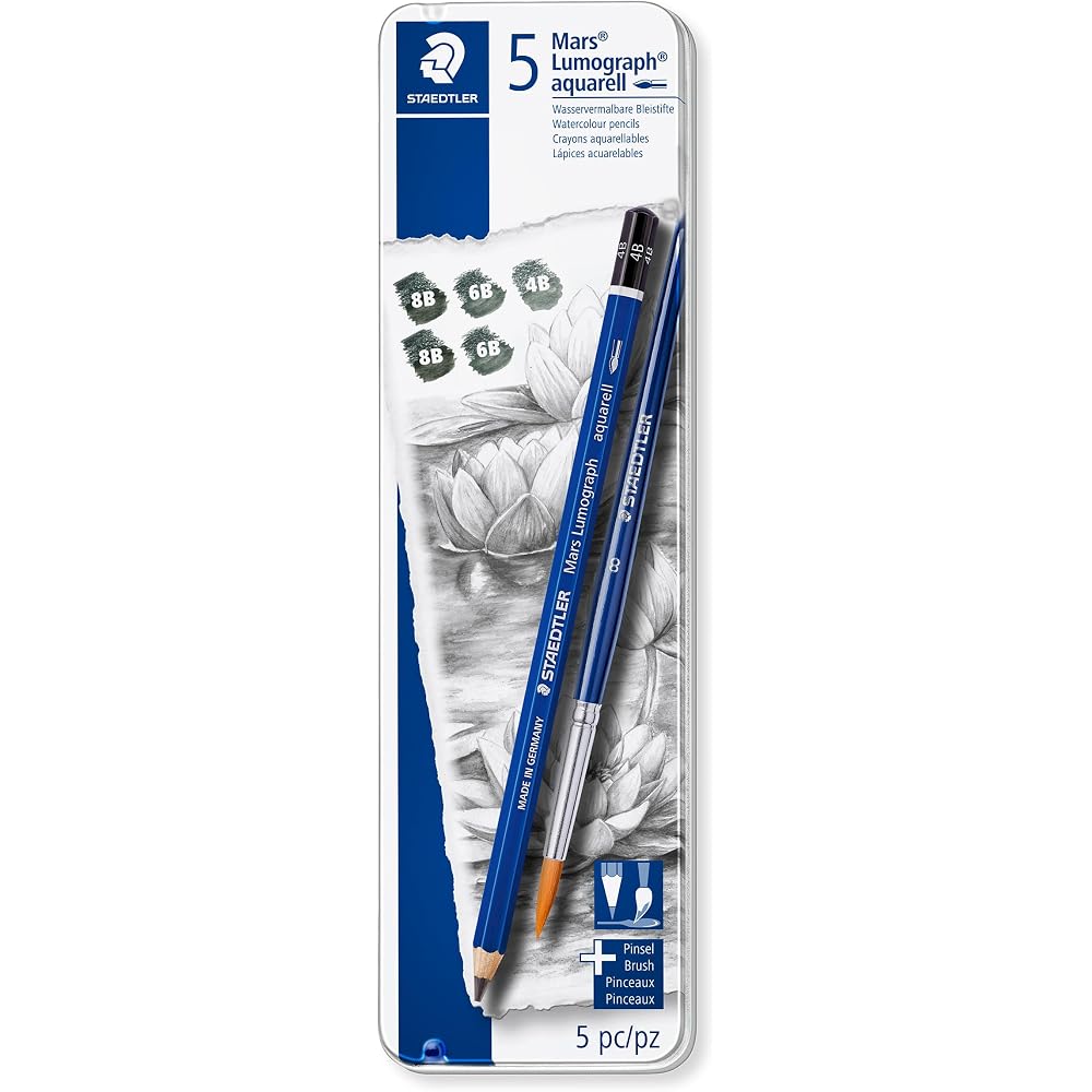 Staedtler Pencils, 4B, 6B, Marsulmograph, Aquerell Watercolor Pencils, Ink Painting, Set of 6, Pa...