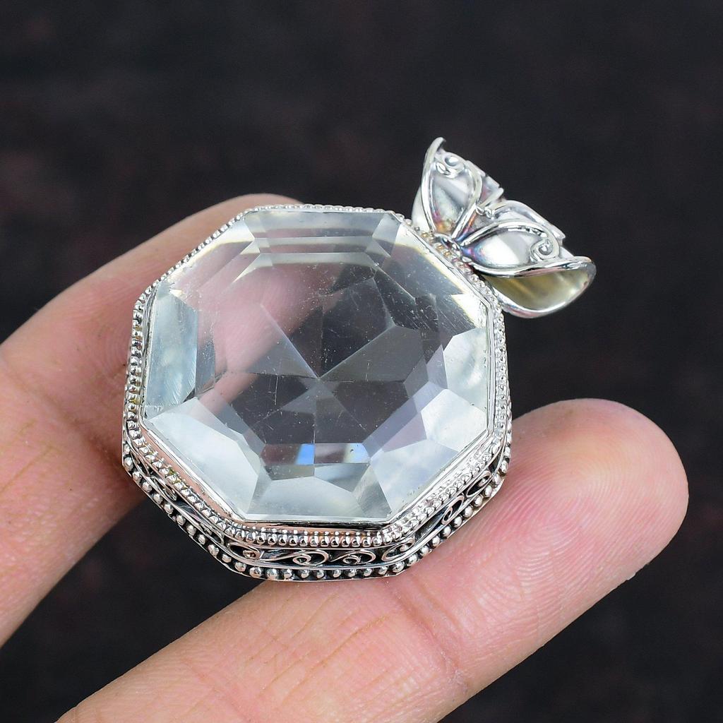 Faceted White Topaz Pendant Vintage Pendant Gemstone Pendant 925 Sterling Silver Pendant White Topaz Jewelry Handmade Pendant Gifts For Wife