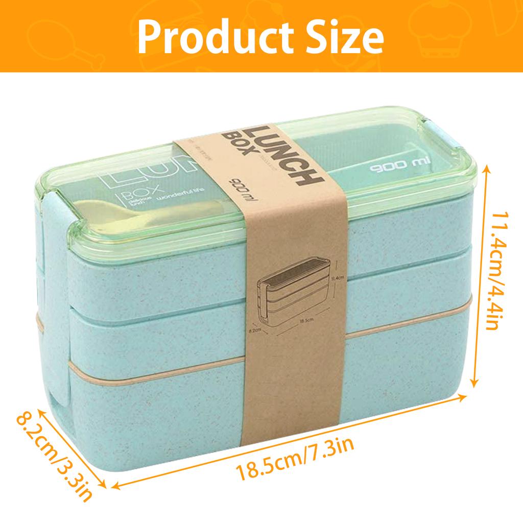 3-In-1 Compartment Wheat Straw Bento Box Reusable Tableware Lunch Containers Meal and Snack Food Containers Portable Lunch Box