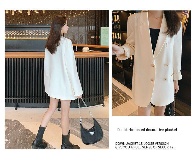Beige Double-Breasted Loose Fit Blazer for Women - Korean Style Spring/Autumn