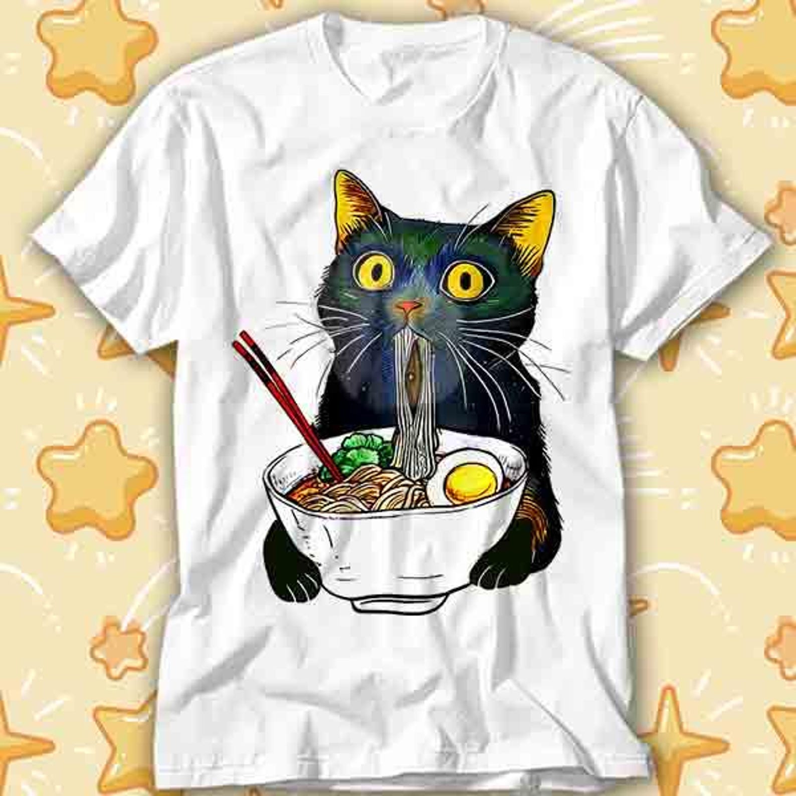 Ramen Noodle Black Cat Foodie Lover T-Shirt 409 4XL