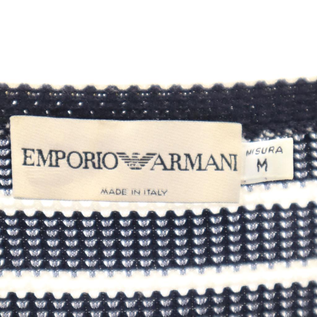 Emporio Armani Made In Italy Border Pattern Long Sleeve Knit M Navy Men's Used