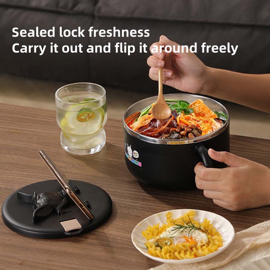 Thick Stainless Steel Instant Noodle Bowl with Lid, Large Capacity Student Dormitory Instant Noodle Artifact