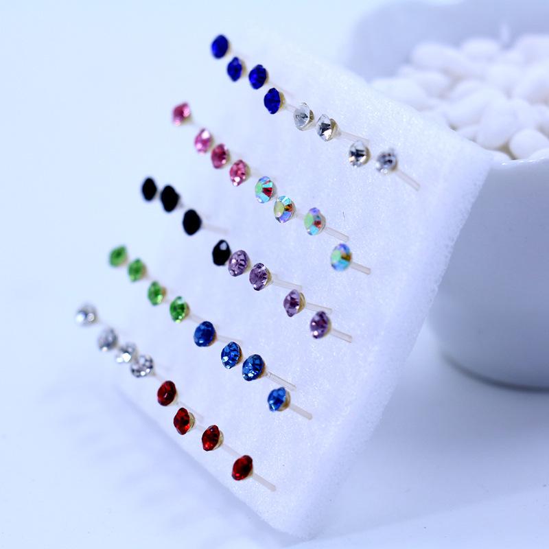 Korean Simple Street Stall Boxed Earrings: 4mm Shiny Resin Rhinestone Studs