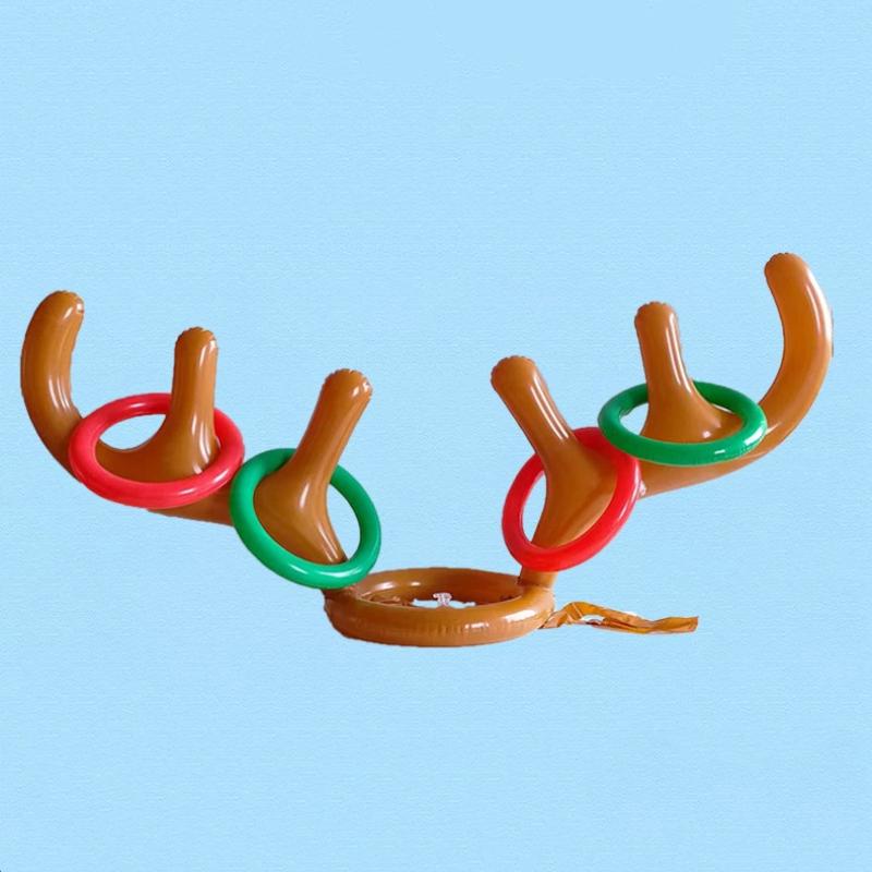 Inflatable Deer Antler Headband 4-ring Deer Antler Loop Toy Christmas Reindeer Antler Headband Holiday Game Children's Loop Toy