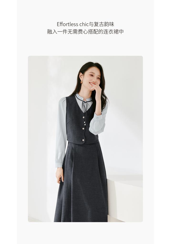 French Fake Two-piece Spliced Waist Cinching Dress