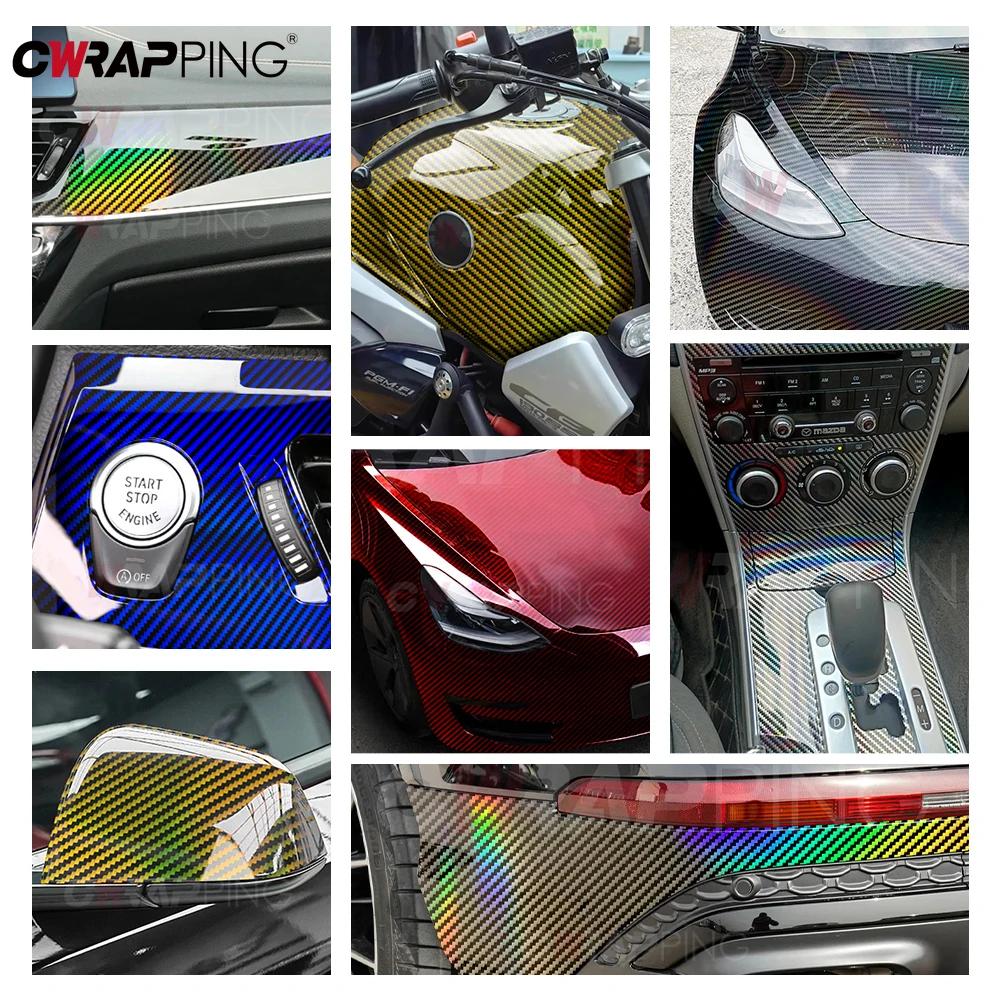 Carbon Fiber Stickers Laser Rainbow Gloss Auto Vinyl Wrap Tunning Film Air Release Bubble Waterproof Sticker for Car Accessories