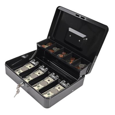 Cashier Box with 2 Keys Multi Money Trays Cantilever Design Coin Compartments Unbreakable Protection Locking Cash Box Secure Metal Money Box
