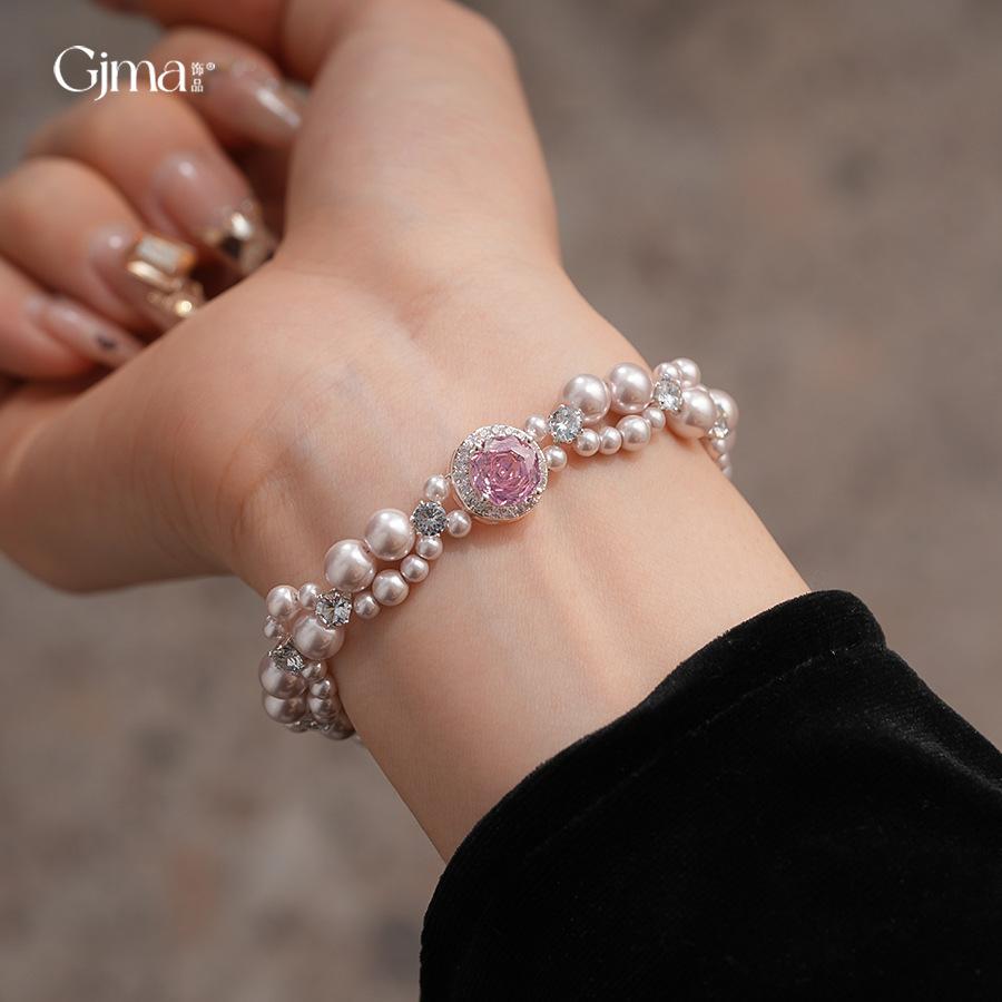French Gentle Temperament Round Zircon Braided Pearl Bracelet Bracelet Jewelry