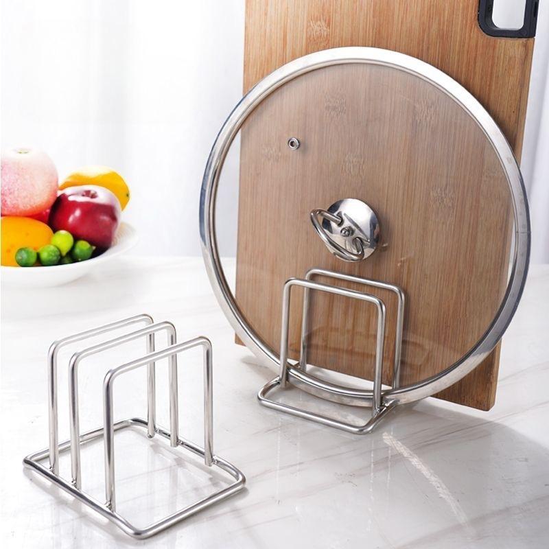 Double Compartment Stainless Steel Cutting Board Rack - Household Vegetable Board & Pot Cover Storage Holder