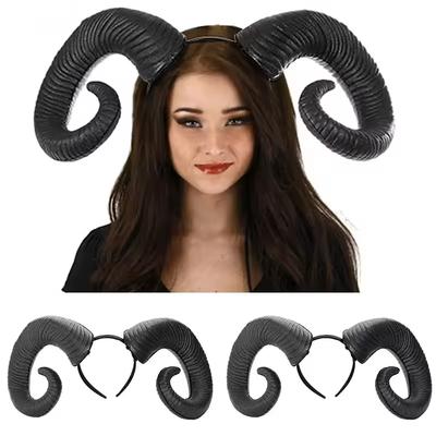 Vintage-Style Black Witch Demon Horns Cosplay + Animal Antelope Devil Headdress Gothic Christmas Halloween Party Costume Prop