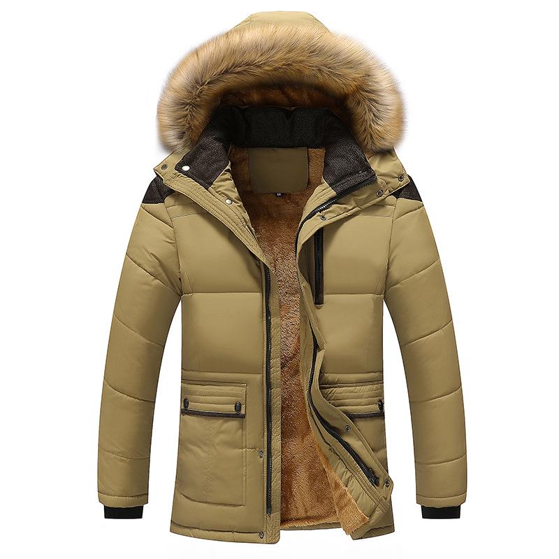 Men's Winter Plus Size Solid Colour Padded and Thickened Down Jacket Loose Zip Section with Hood Warm Jacket