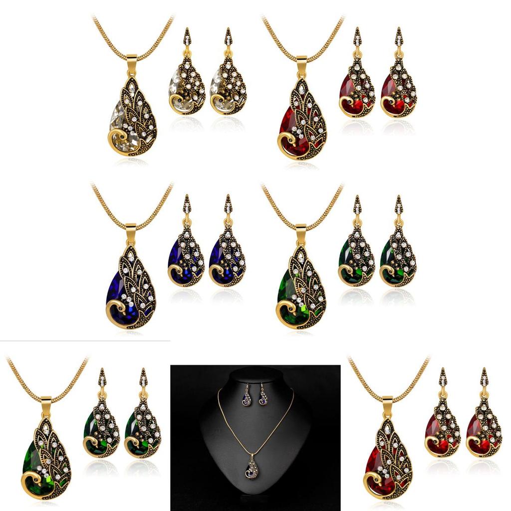 Stunning Waterdrop Blue Zircon Peacock Necklace And Earring Set Perfect For Holiday Celebrations