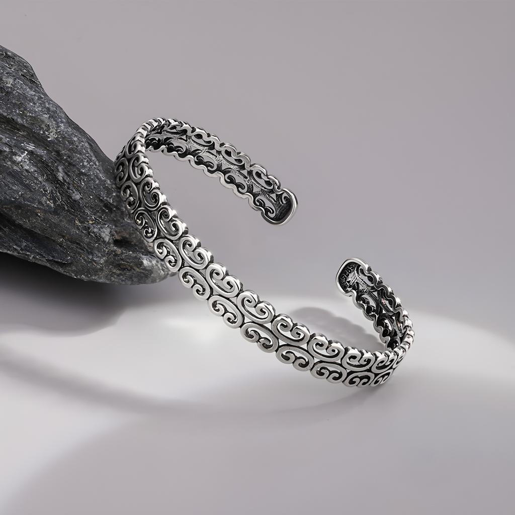 PANJBJ 925 Silve Beads Letters Bracelet for Women Girl Gift Punk Good Luck Simplicity Jewelry