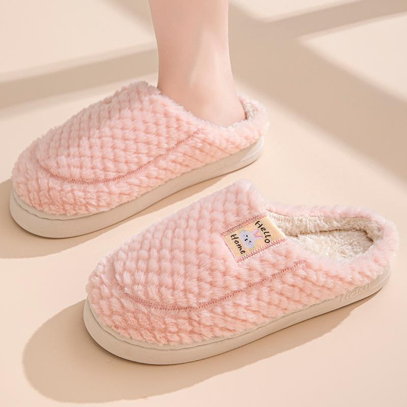 Cotton Slippers Women's Autumn New Velvet Warm Cotton Shoes Couple Home Hair Slippers Shoes Bag Head Cotton Mop