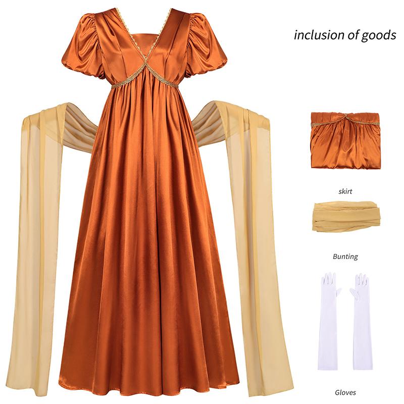Regentenstil Kleid, elegante Ballonärmel fließender langer Rock, Damen Retro Palast Ball Kostüm, geeignet für Rollenspiele und Mottopartys