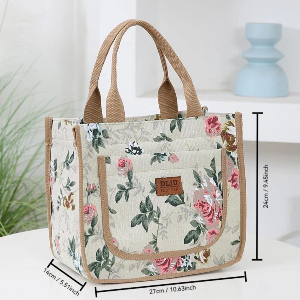 Floral Print Lunch Bag Large Capacity Handbag Thickened Thermal Insulation Bag Thermal Insulated Bag Women