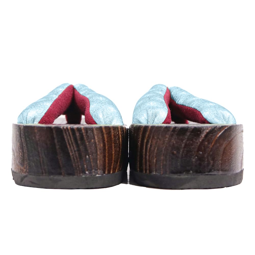Geta wooden in burnt paulownia wood for girls light [KYOETSU] (Japanese clogs) dull, (6 blue, measurement_19_point_5_centimeters)